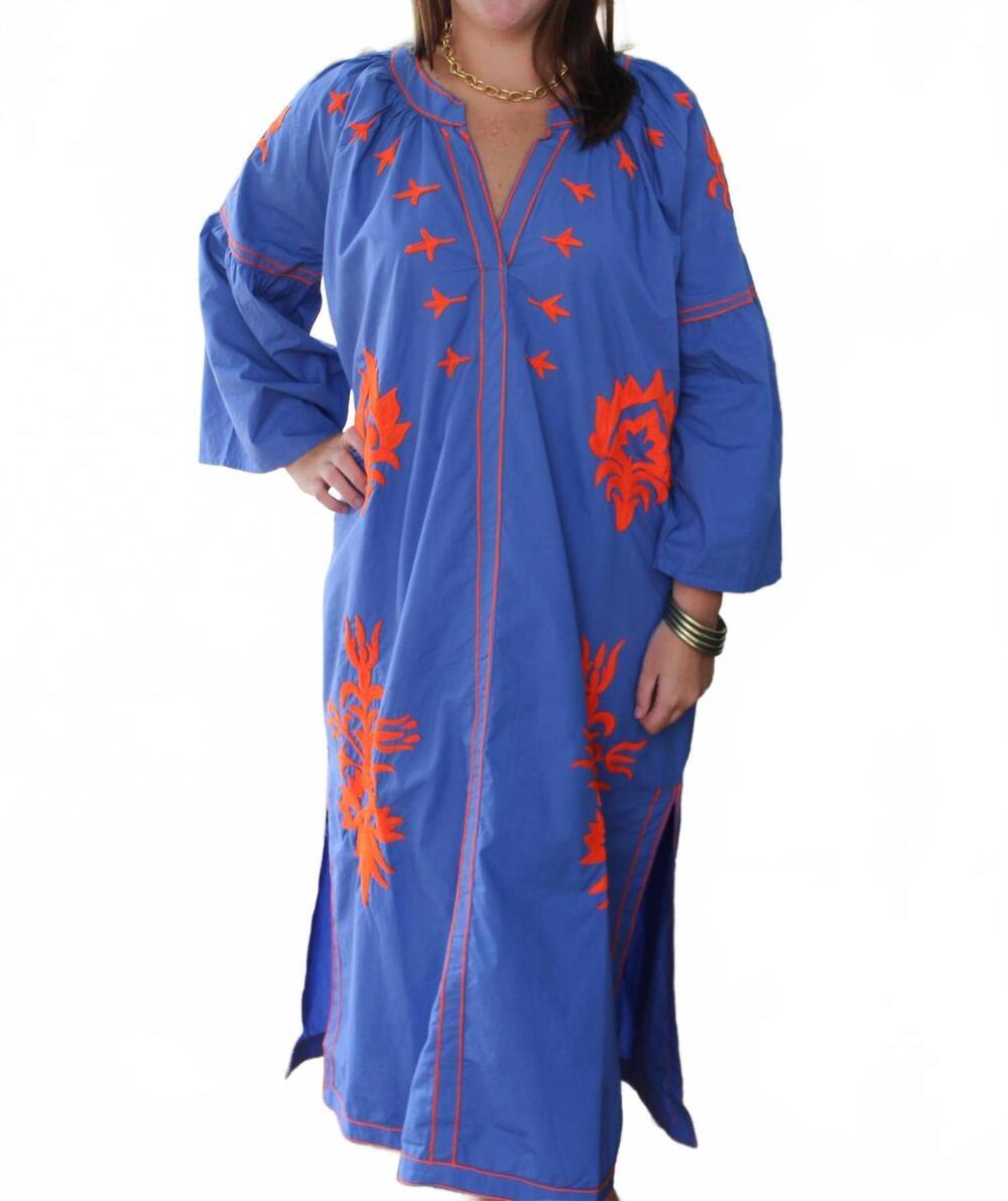 NEW DOLMA embroidered dress in blue & orange